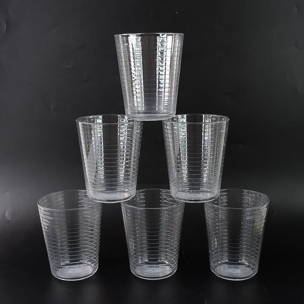 Crystal-clear Plastic Ringo Glass filled with chilled beverage on table