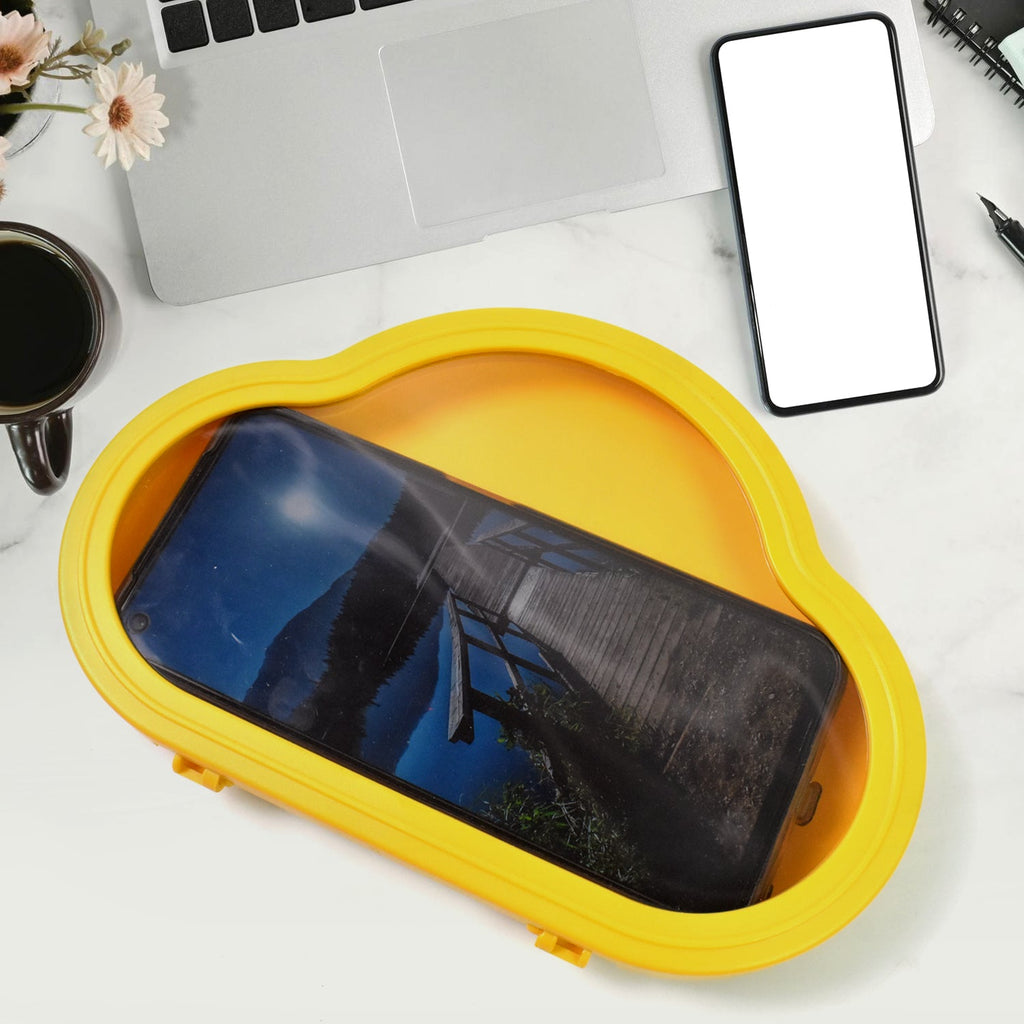Smartphone in a waterproof phone holder mounted in a kitchen, displaying a recipe.