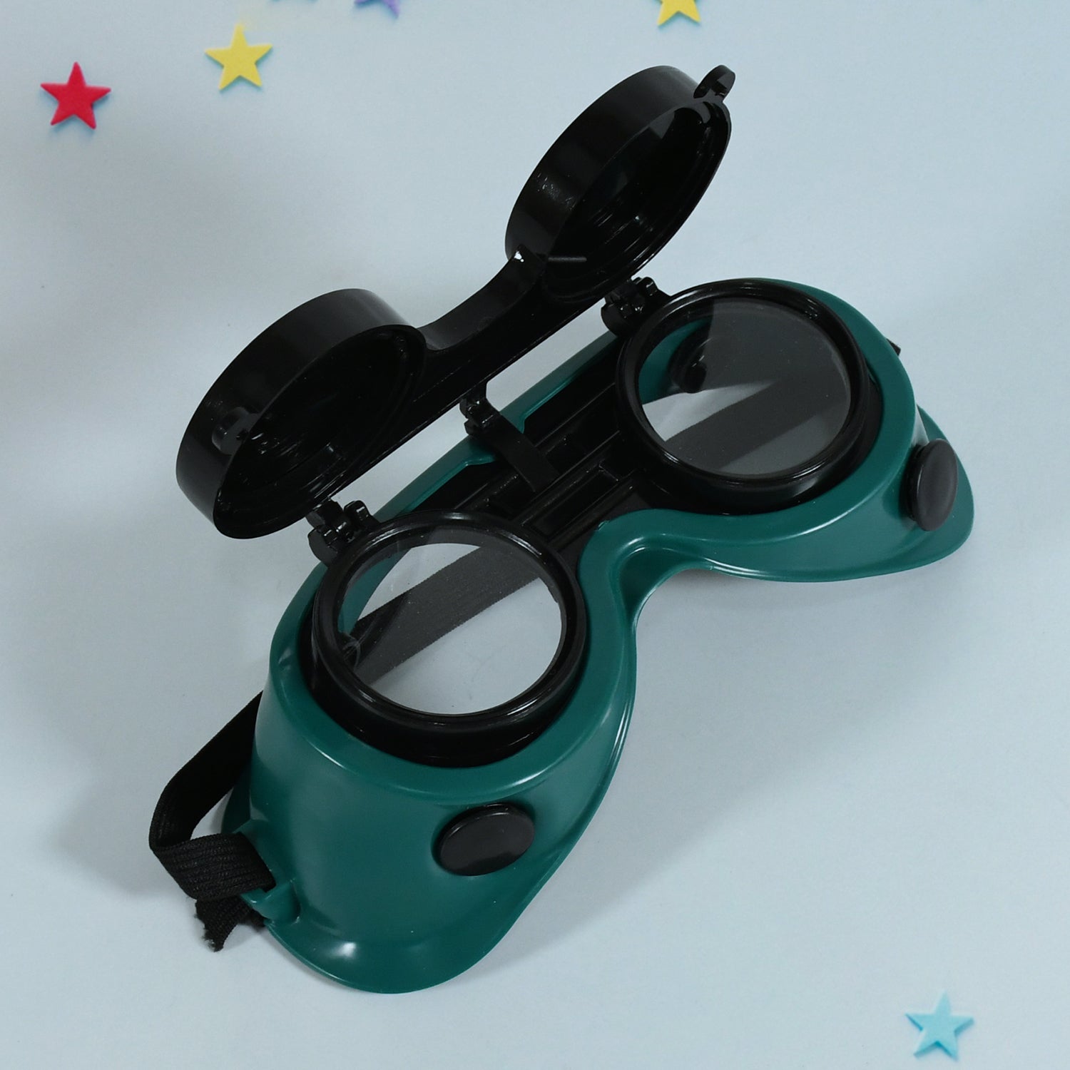 Front view of BoltForce safety welding goggles with anti-radiation lenses closed