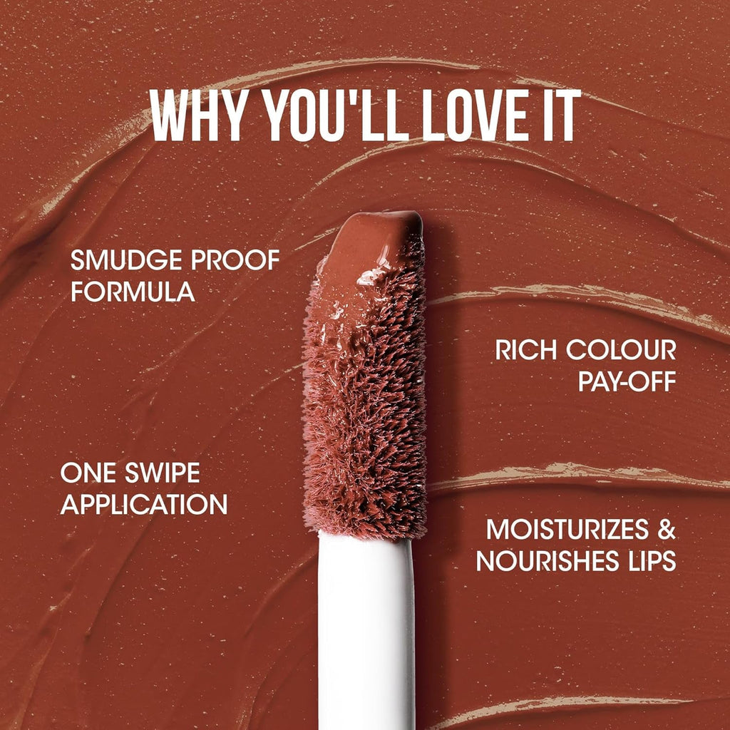 Close-up image of Coffee Brown shade liquid lipstick with radiant matte finish