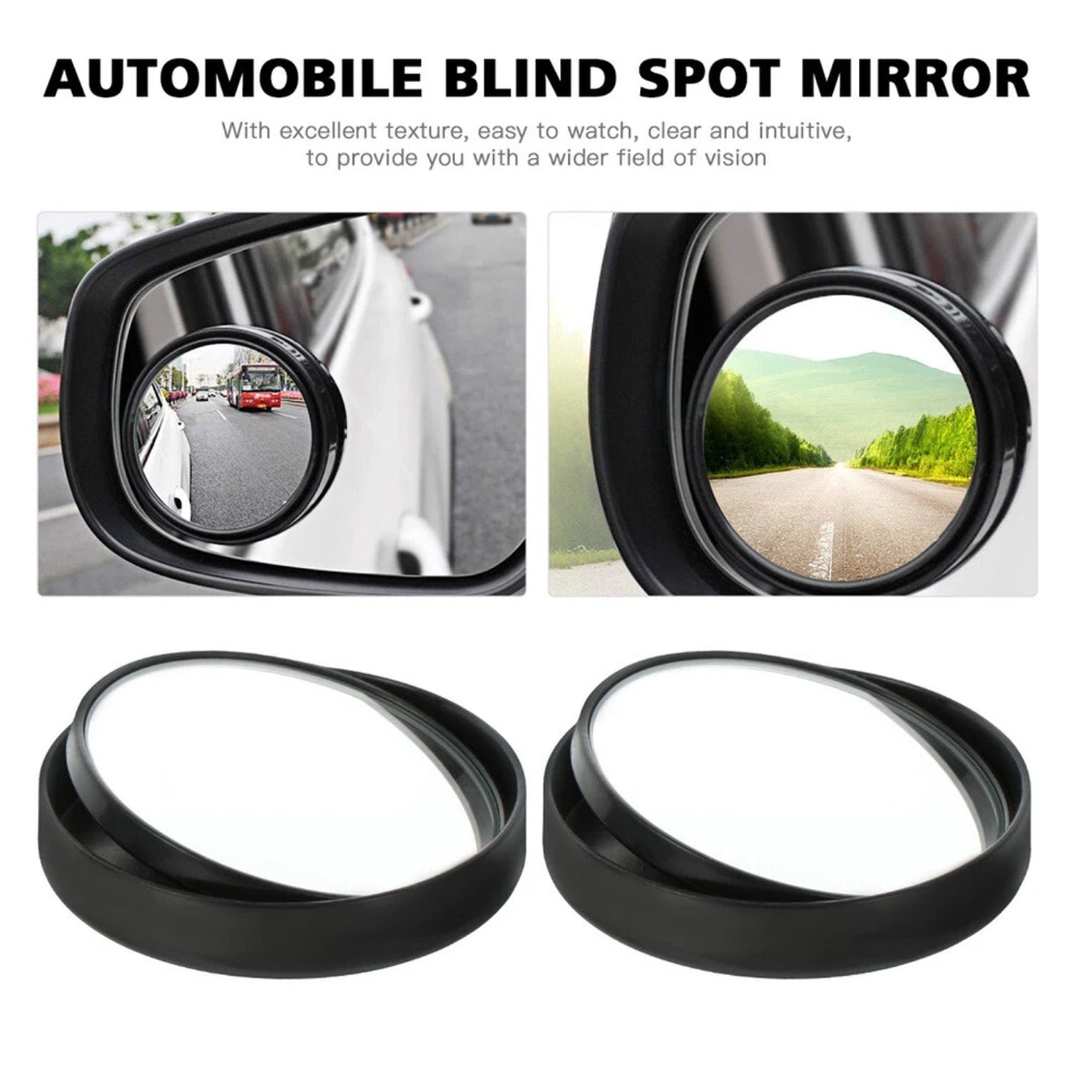 Blind spot mirror attached to car enhancing rear and side view visibility