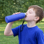Sports style blue stainless steel water bottle for daily hydration
