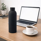 Insulated water bottle designed for hot and cold beverages in black