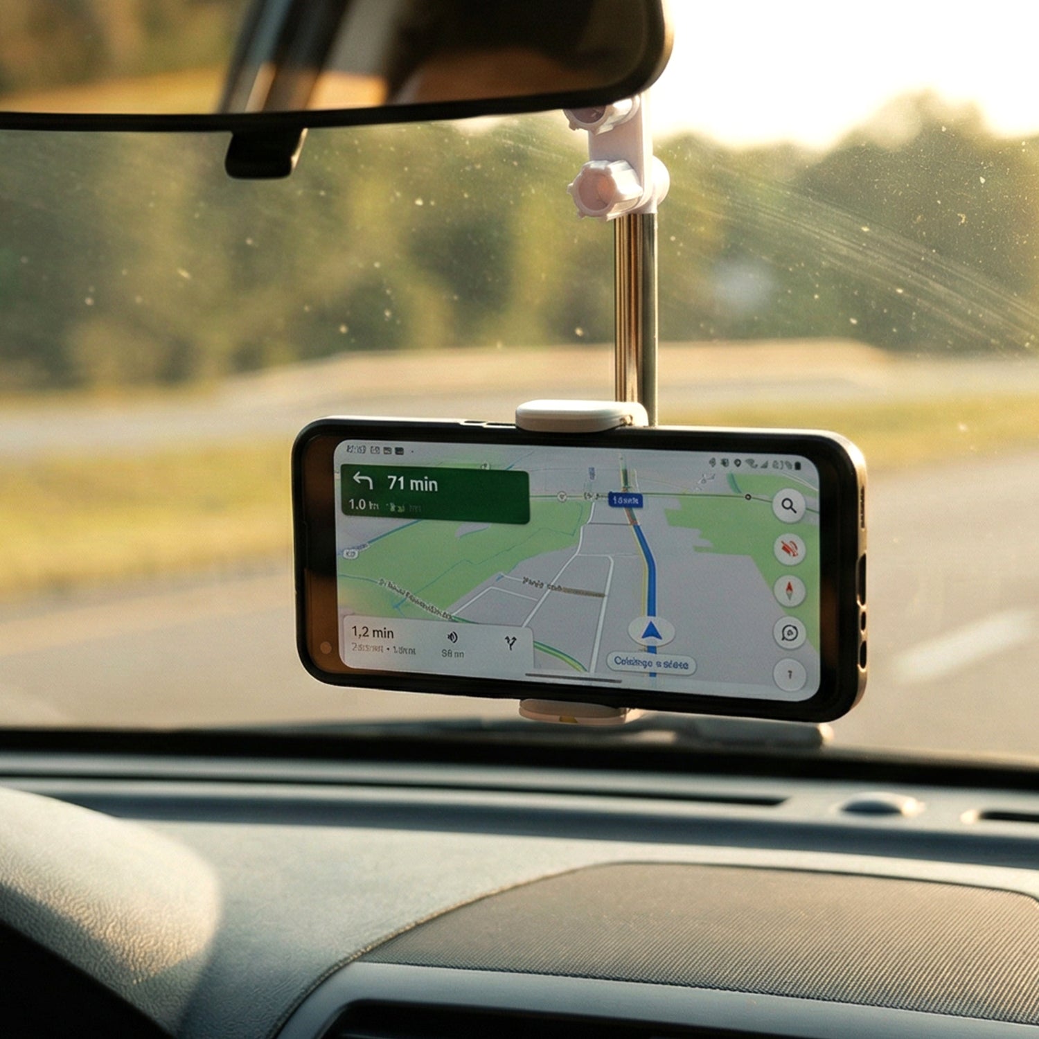 Universal car phone holder with anti-slip clamps and telescopic arm