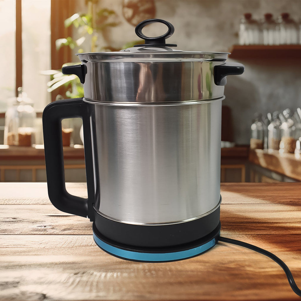 Close-up of the FirePot Electric Multi Cooker's interior, highlighting the stainless steel finish.