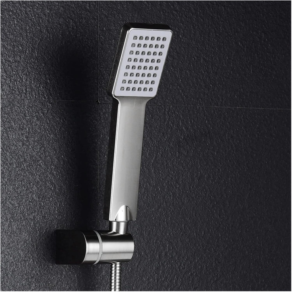 Person holding the handheld shower head, demonstrating its easy grip and versatile use.