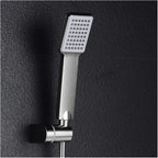 Person holding the handheld shower head, demonstrating its easy grip and versatile use.
