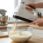 Stainless steel beaters included with electric hand mixer for effective mixing