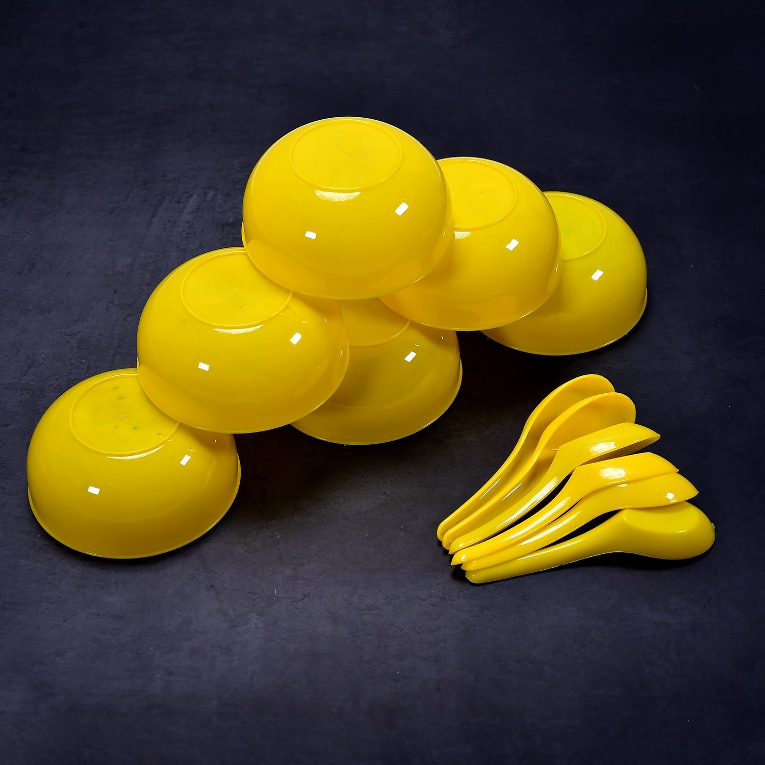 CookAura 6-piece plastic soup bowl set in a modern kitchen setting, ready for use.
