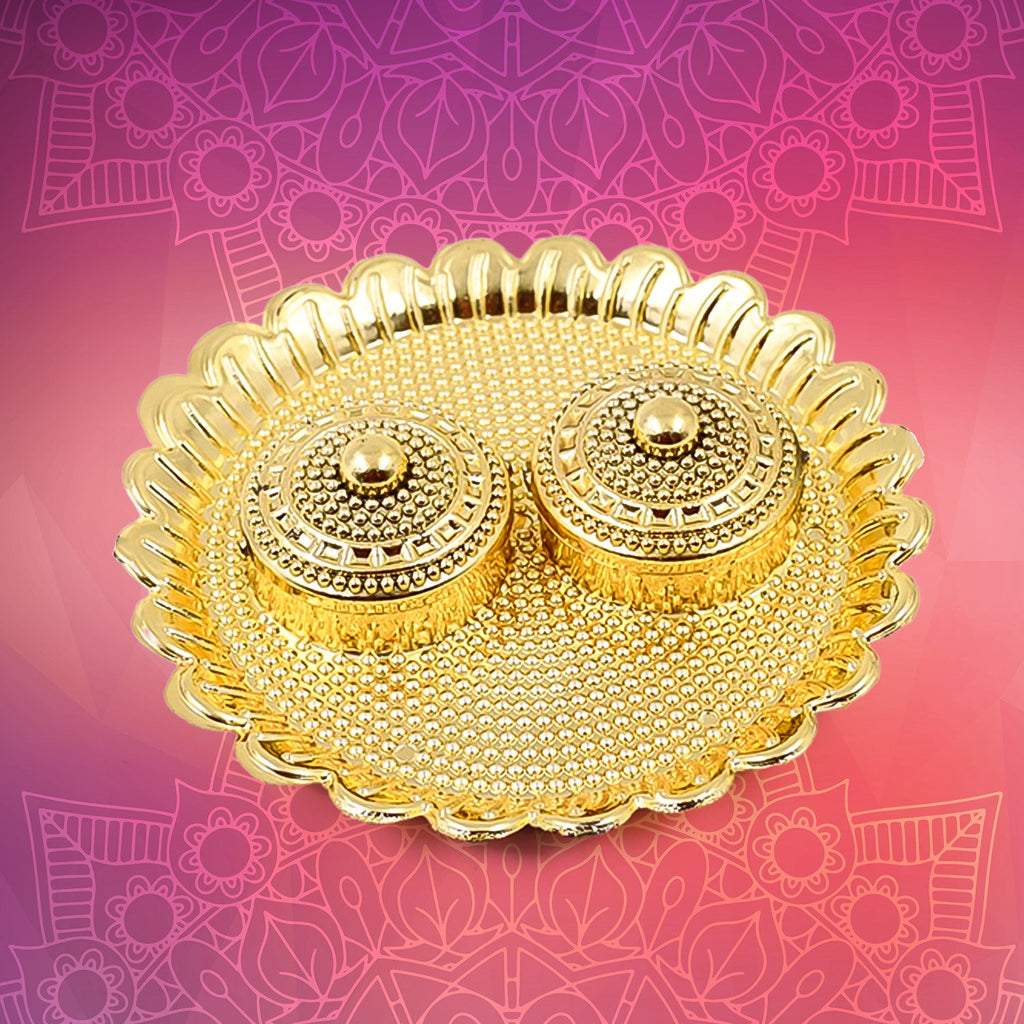 Close-up of the Kumkum holder plate, highlighting its intricate design details.