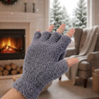 Winter fingerless gloves with button flap cover for extra warmth