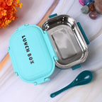 Compact stainless steel lunch box fitting easily in school backpack
