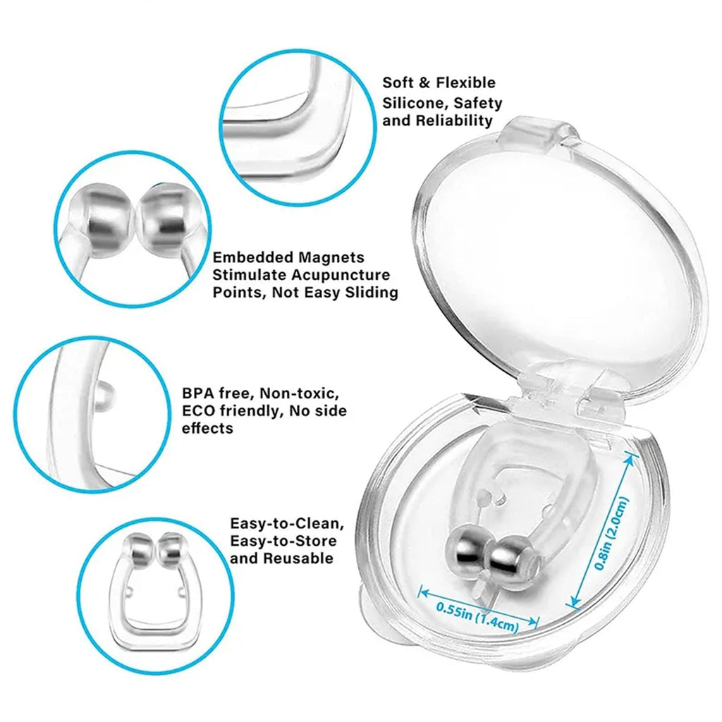 Close-up of the small magnetic points on the silicone anti-snore nose clip.