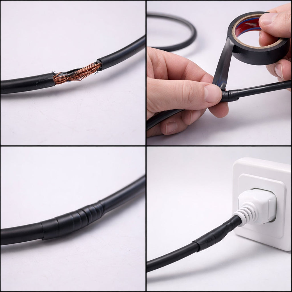 Professional electrician using black electrical insulation tape roll