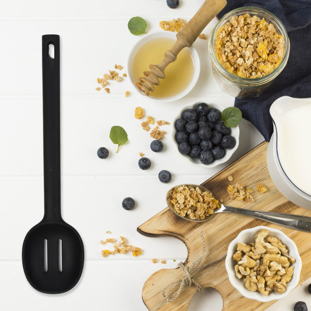 Silicone kitchen spoon in a modern Indian kitchen.