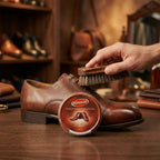 Rich brown shoe polish to enhance leather footwear appearance