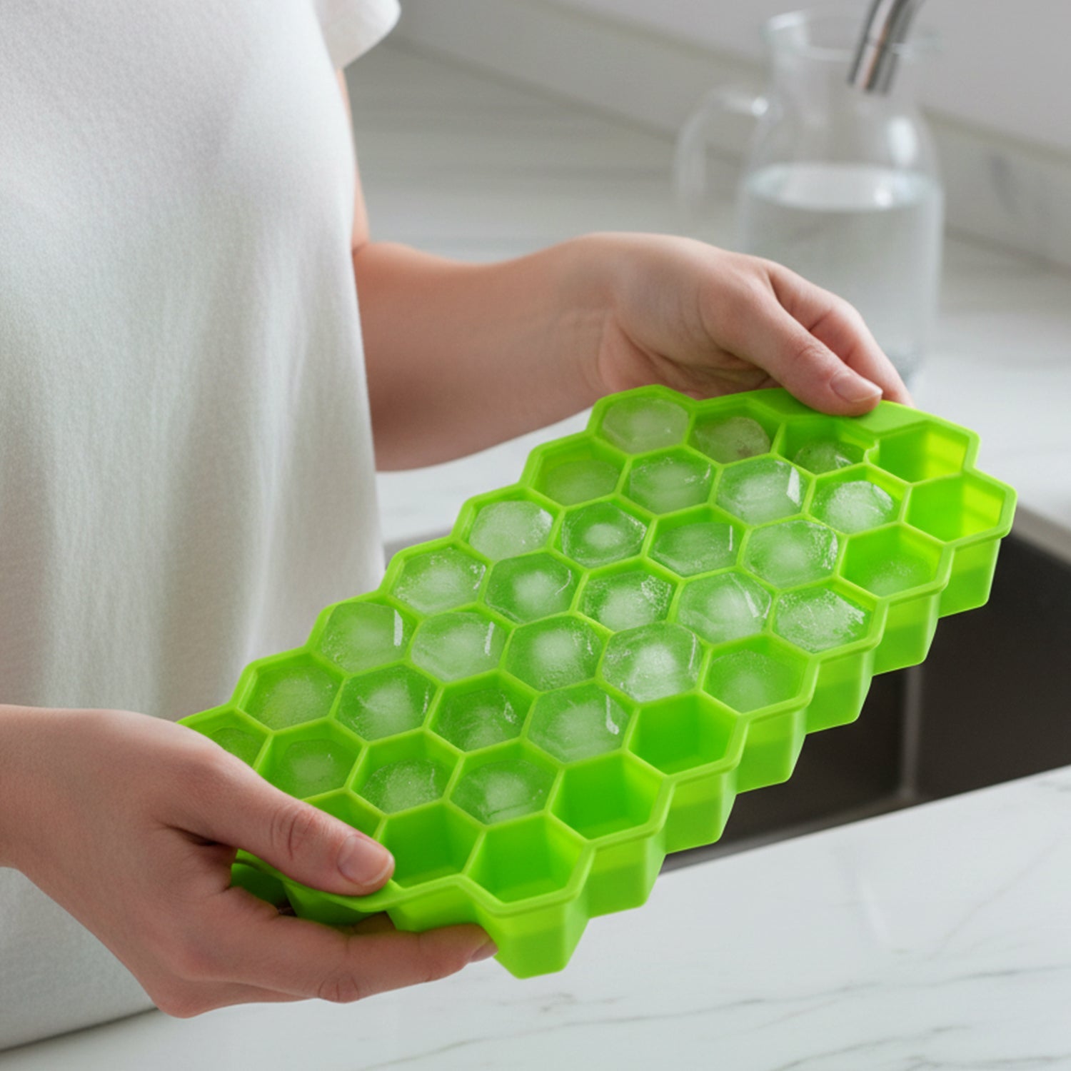 Flexible silicone ice tray ready for freezing ice cubes