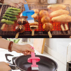 Ergonomic plastic spatula with holder, designed for comfortable kitchen use.