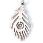 Designer silver stainless steel metal peacock feather keychain