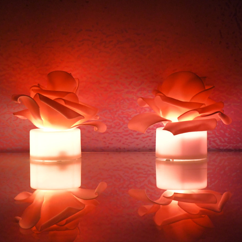 Set of flameless rose flower LED tealight candles for safe decoration