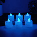 Side view of Blue LED Tea Light Candle highlighting sleek design