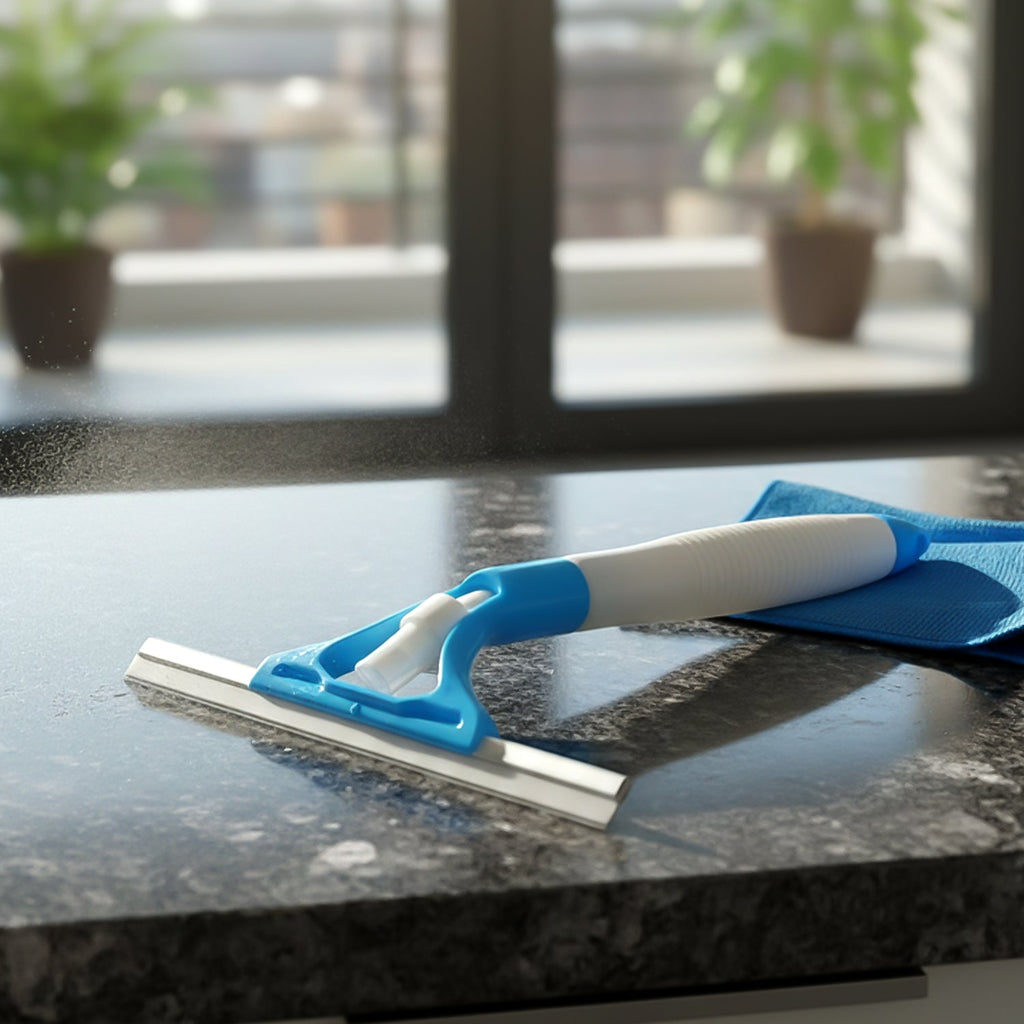 Side view of lightweight window cleaning squeegee with non-slip grip