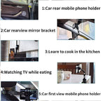User interacting with the 360° rotatable phone mount in a car for hands-free convenience.