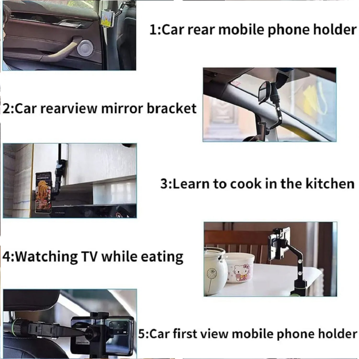 User interacting with the 360° rotatable phone mount in a car for hands-free convenience.