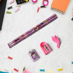 Brightly colored pencil sharpener and eraser, essential for any kids stationery kit.