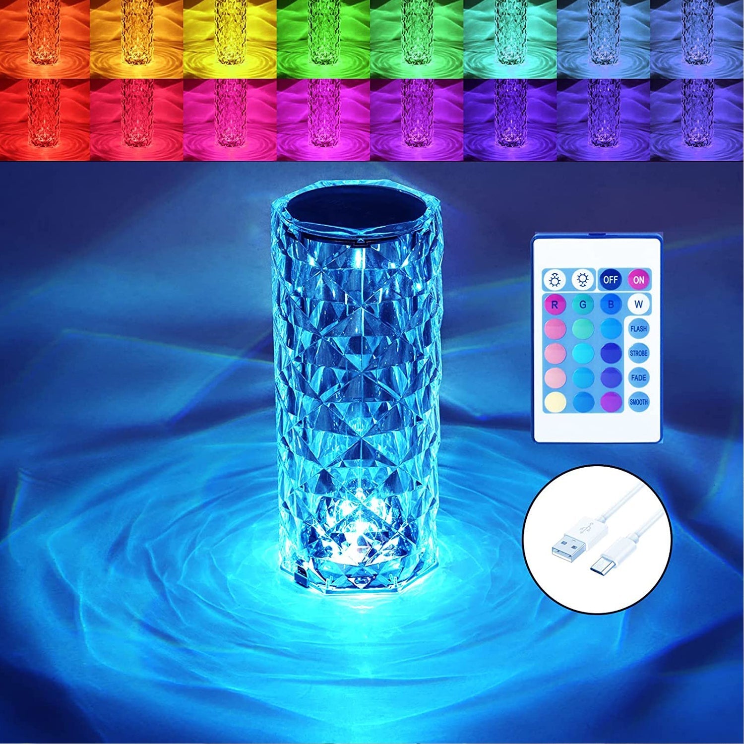 Crystal Touch Lamp emitting a soft glow, showcasing its diamond-like facets.