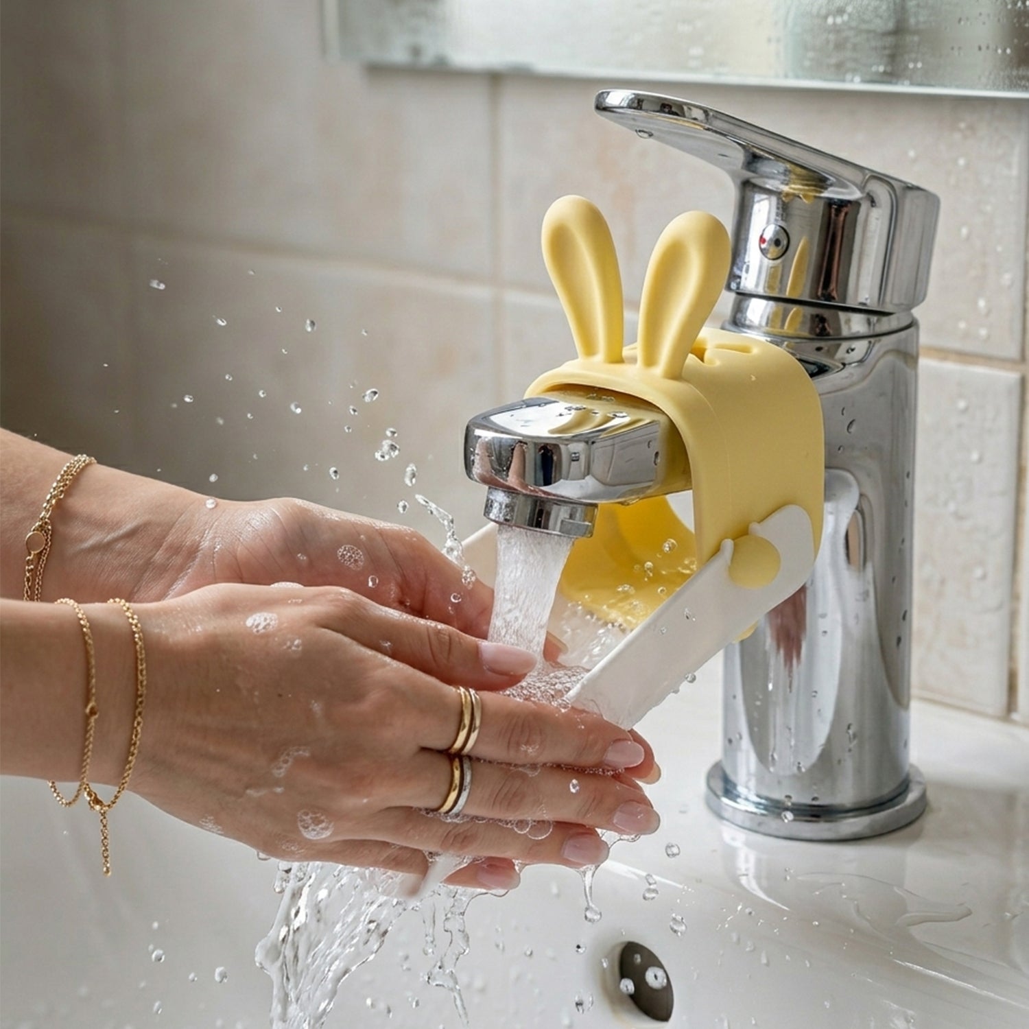 Baby sink faucet extender with child-friendly design