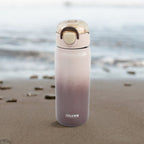 Side view of sealed stainless steel water bottle