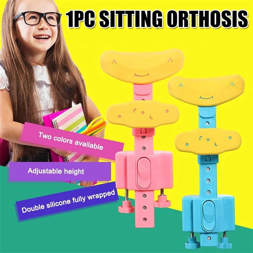 Infographic comparing correct and incorrect sitting postures for children.