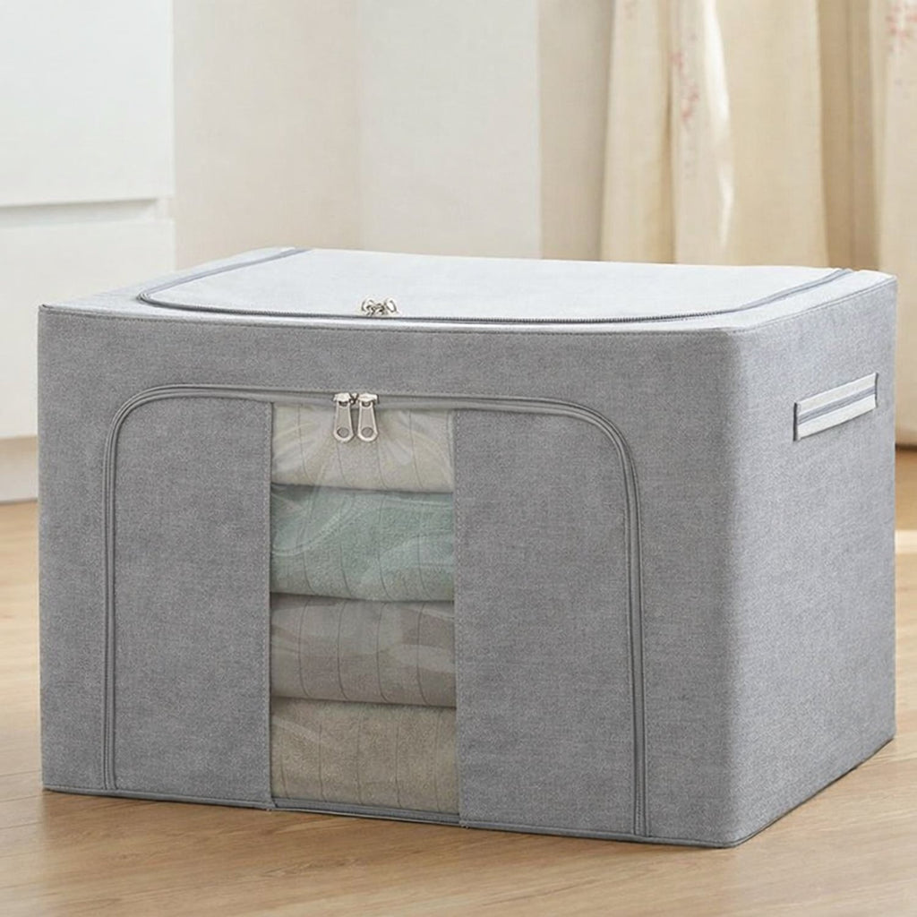Foldable storage bag with a top opening, making it easy to access items like seasonal clothes.