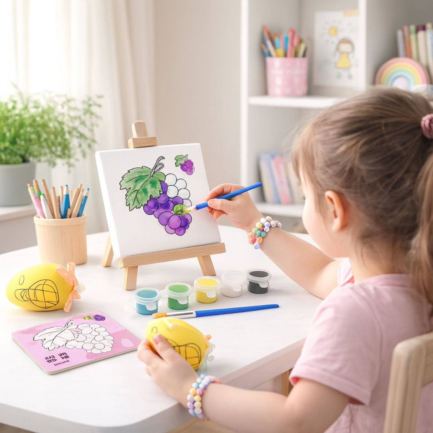 Kids DIY creative learning set with paint, brush, and colour cards