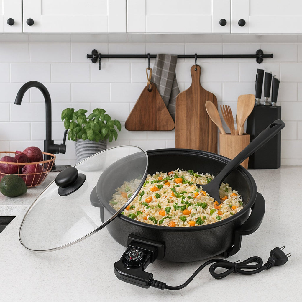 Multi-function electric cooker for grilling, frying and steaming