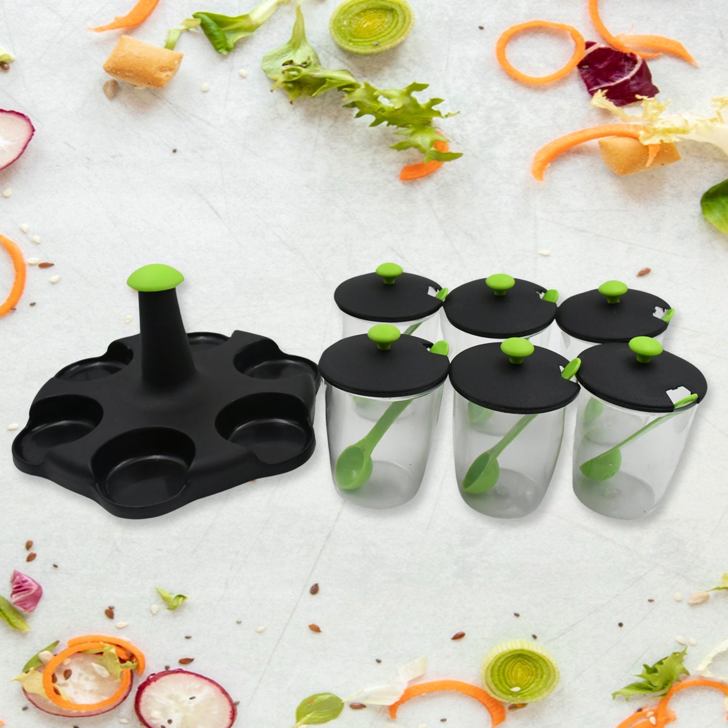 Miracle revolving spice rack with one jar removed, highlighting the detachable design for easy cleaning.