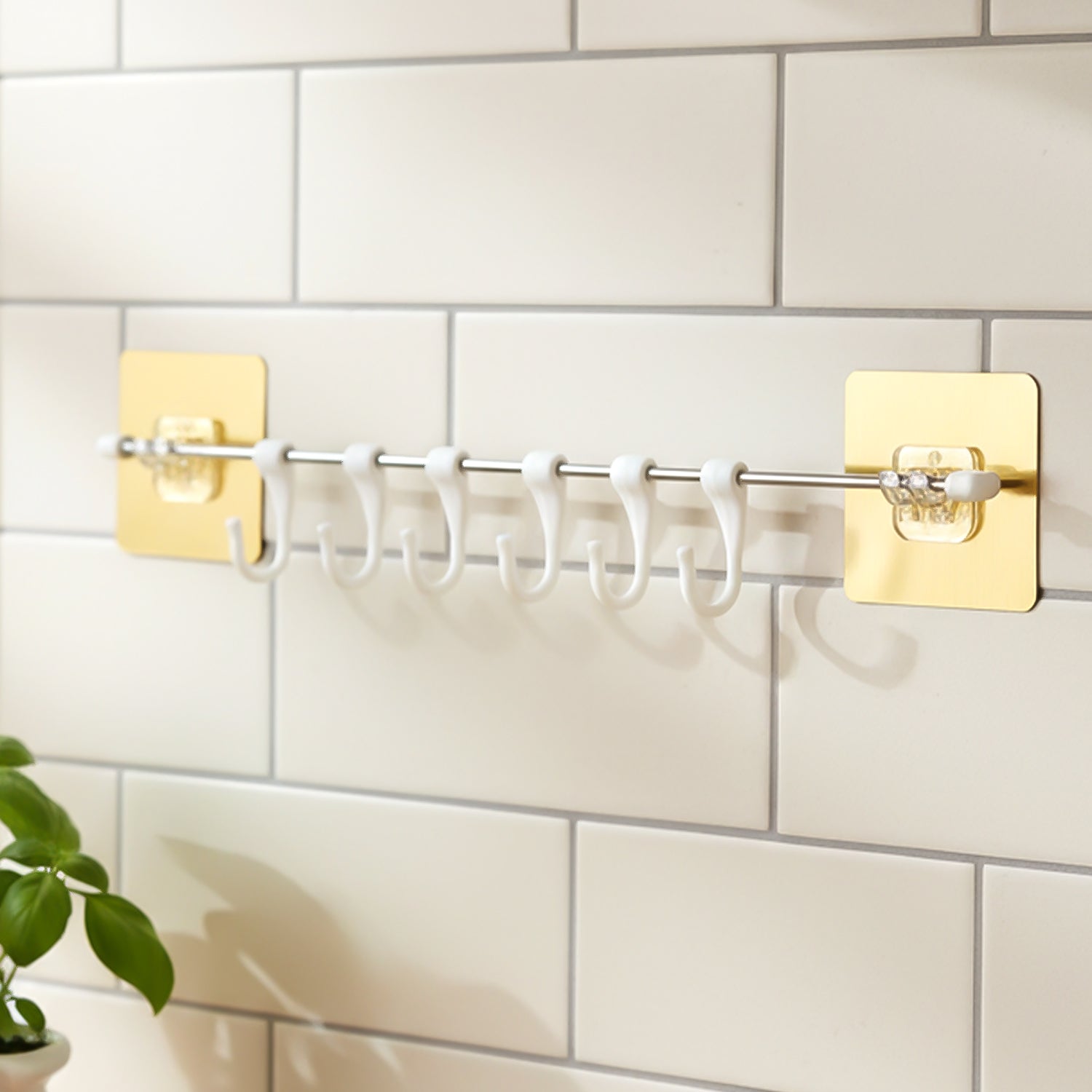 Neutral image of wall mounted kitchen hook rack from side view