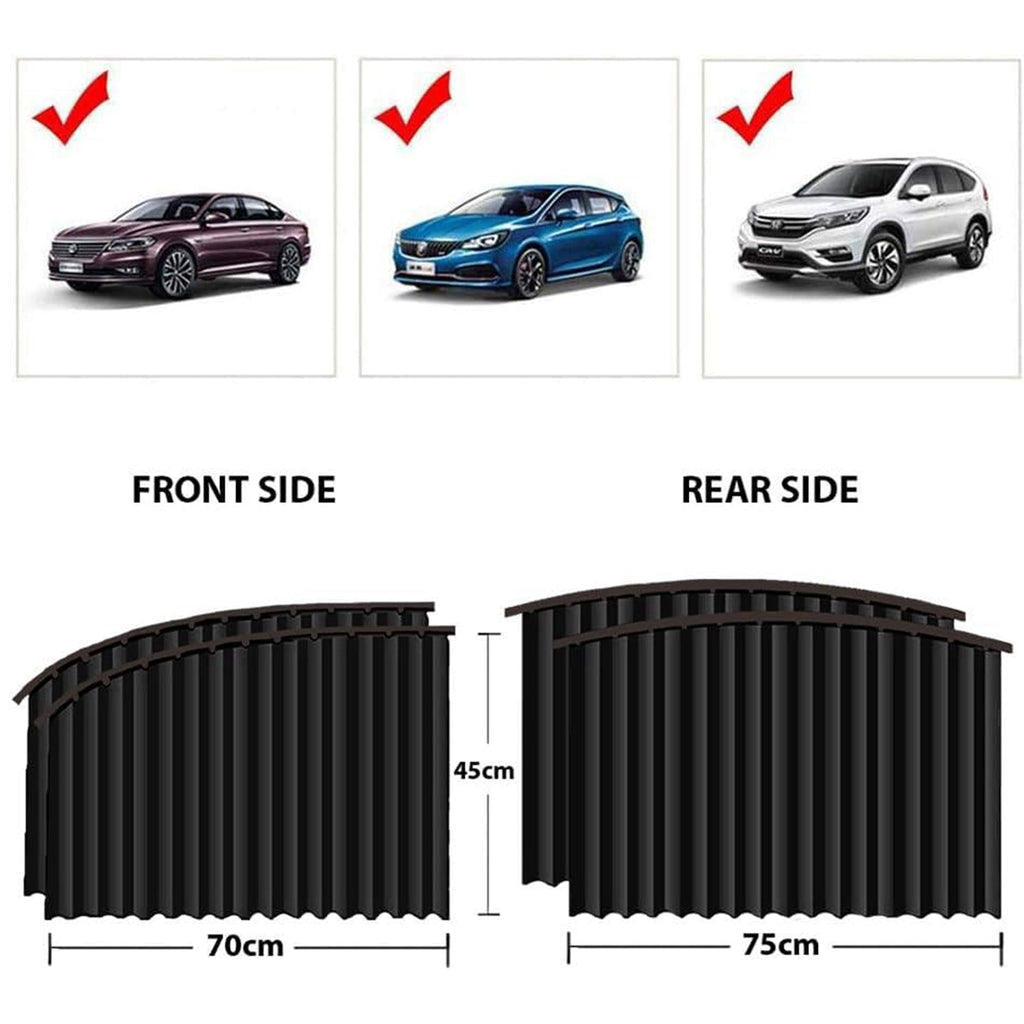 Diagram illustrating the simple magnetic installation process of the car window sunshade.