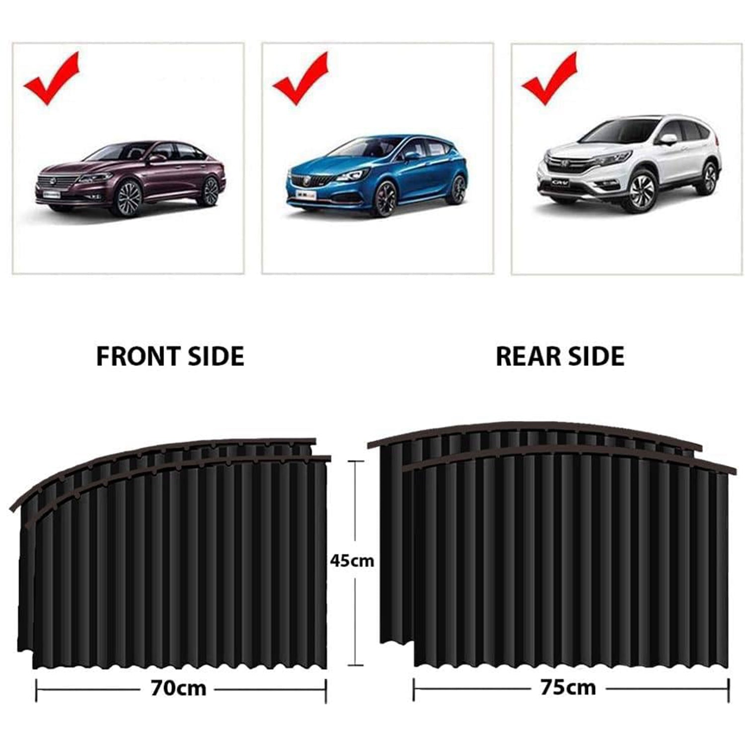 Diagram illustrating the simple magnetic installation process of the car window sunshade.