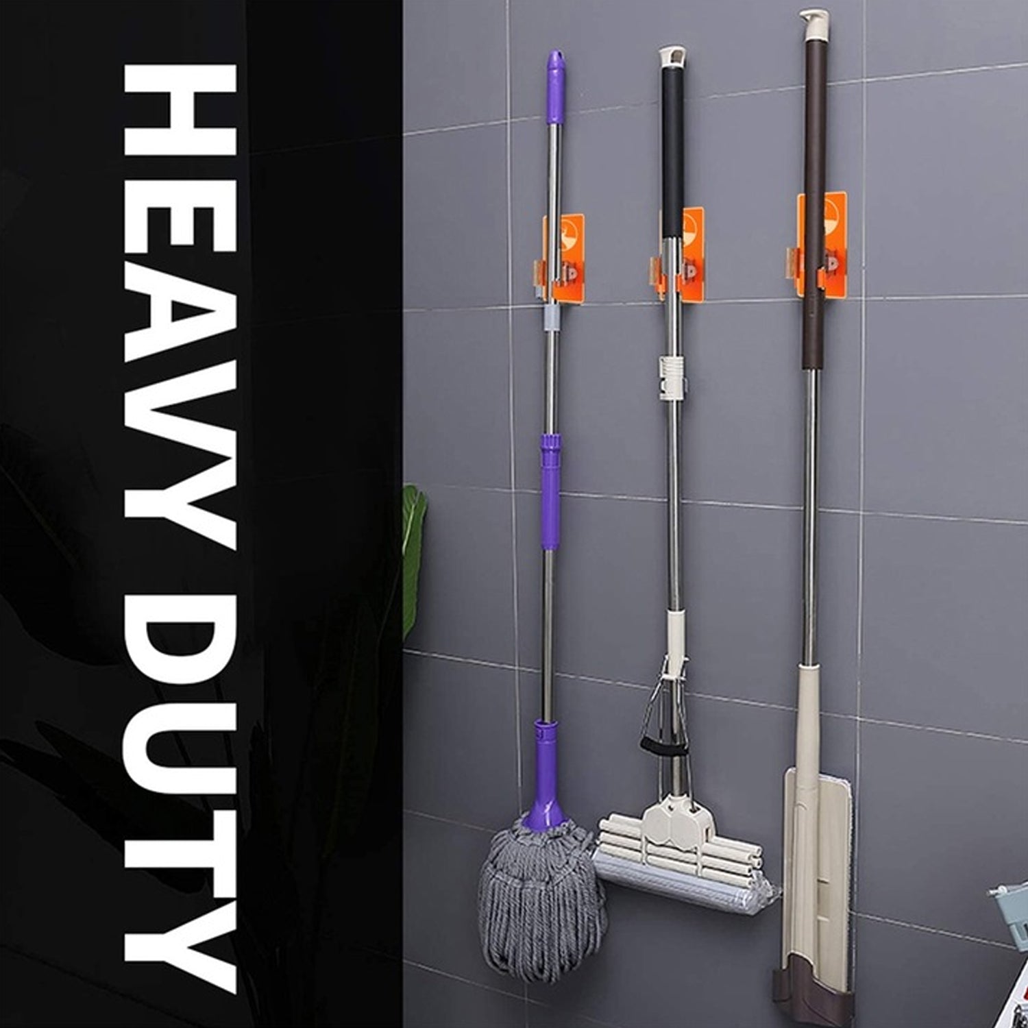 Wall-mounted mop and broom clip for household use