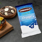 Unwrapped Chocotown orange chocolate compound.