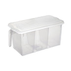 Airtight refrigerator storage box with internal dividers for various items.
