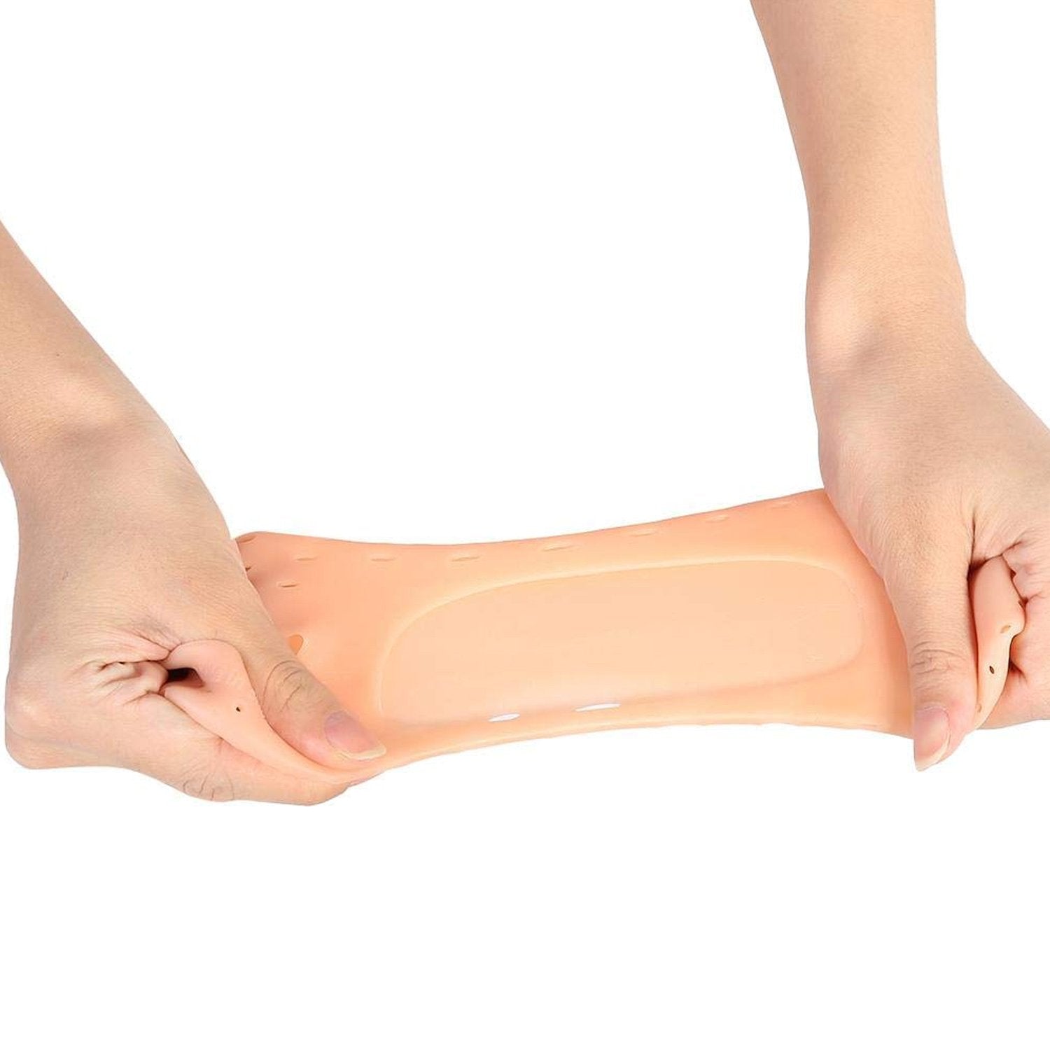 Packaging and a pair of cracked heel gel socks, ready for moisturizing and protection.