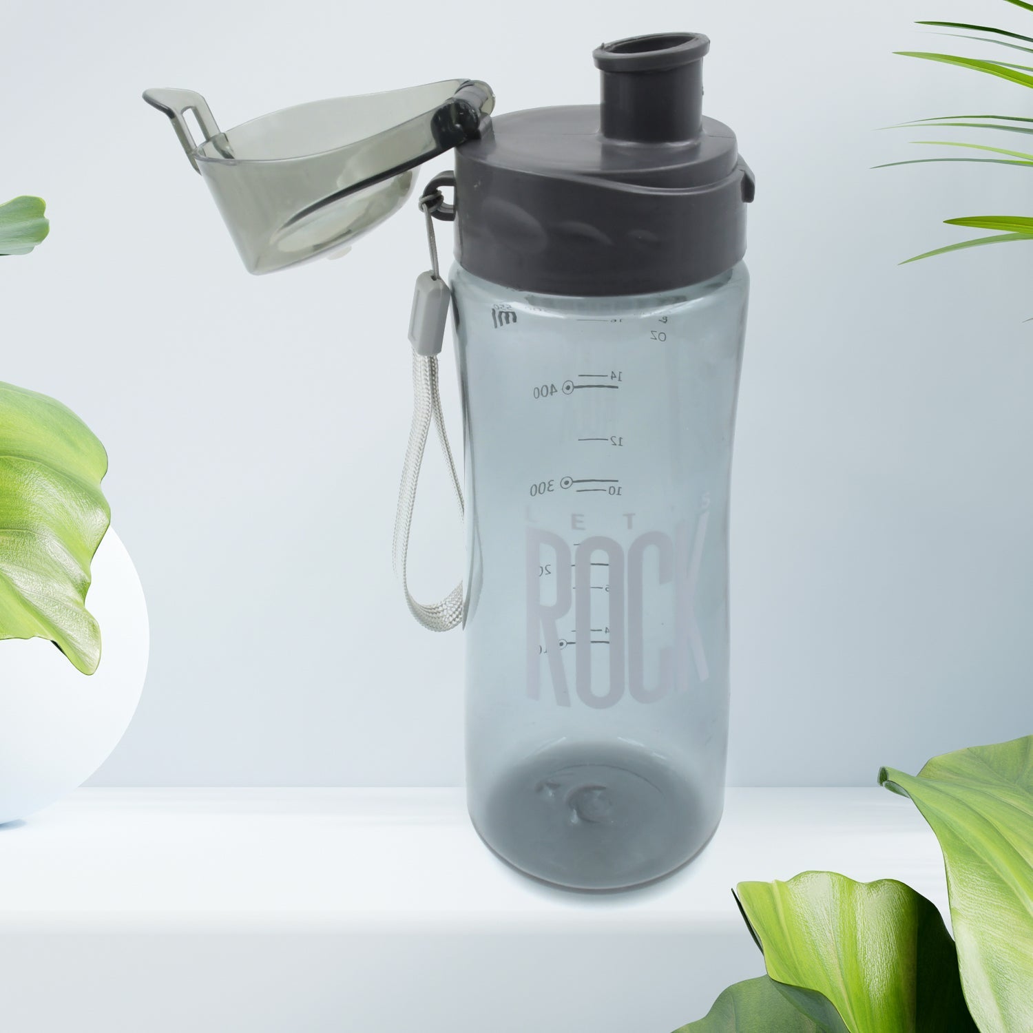 Plastic water bottle designed for both hot and cold beverages.