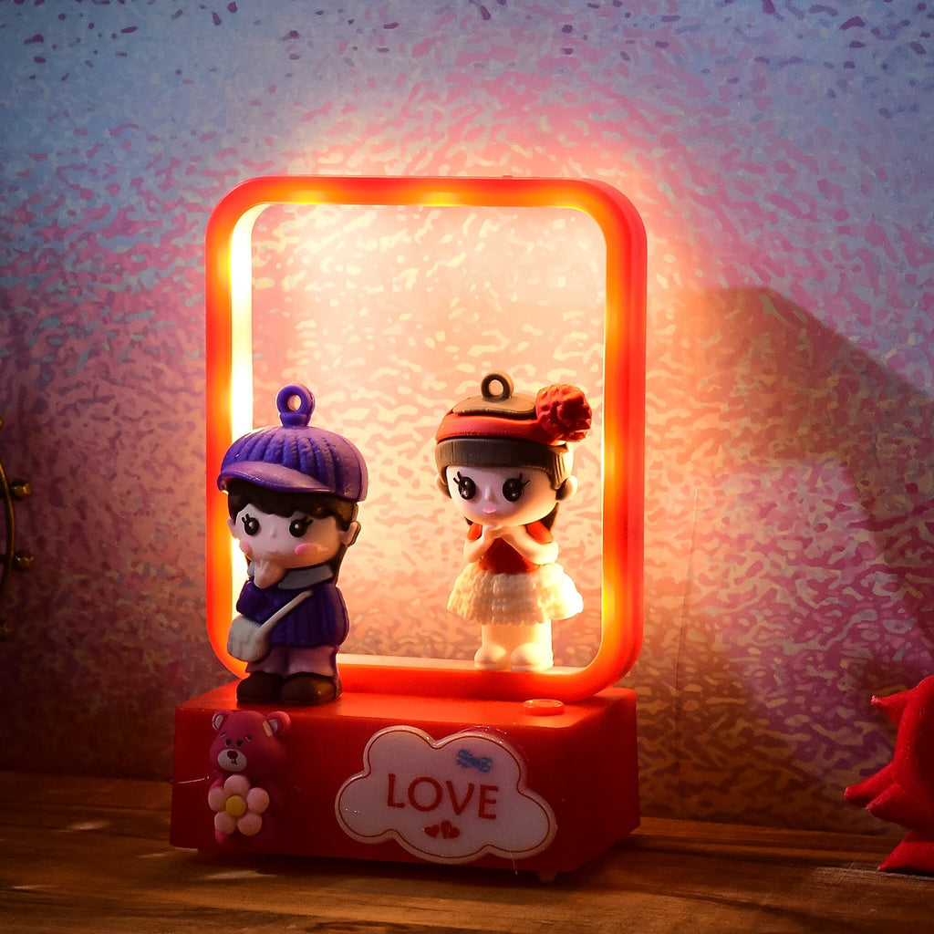 Romantic couple LED figurine lamp with illuminated love base
