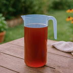 Close-up of the wide mouth crystal-clear unbreakable plastic jug with tight-fitting lid
