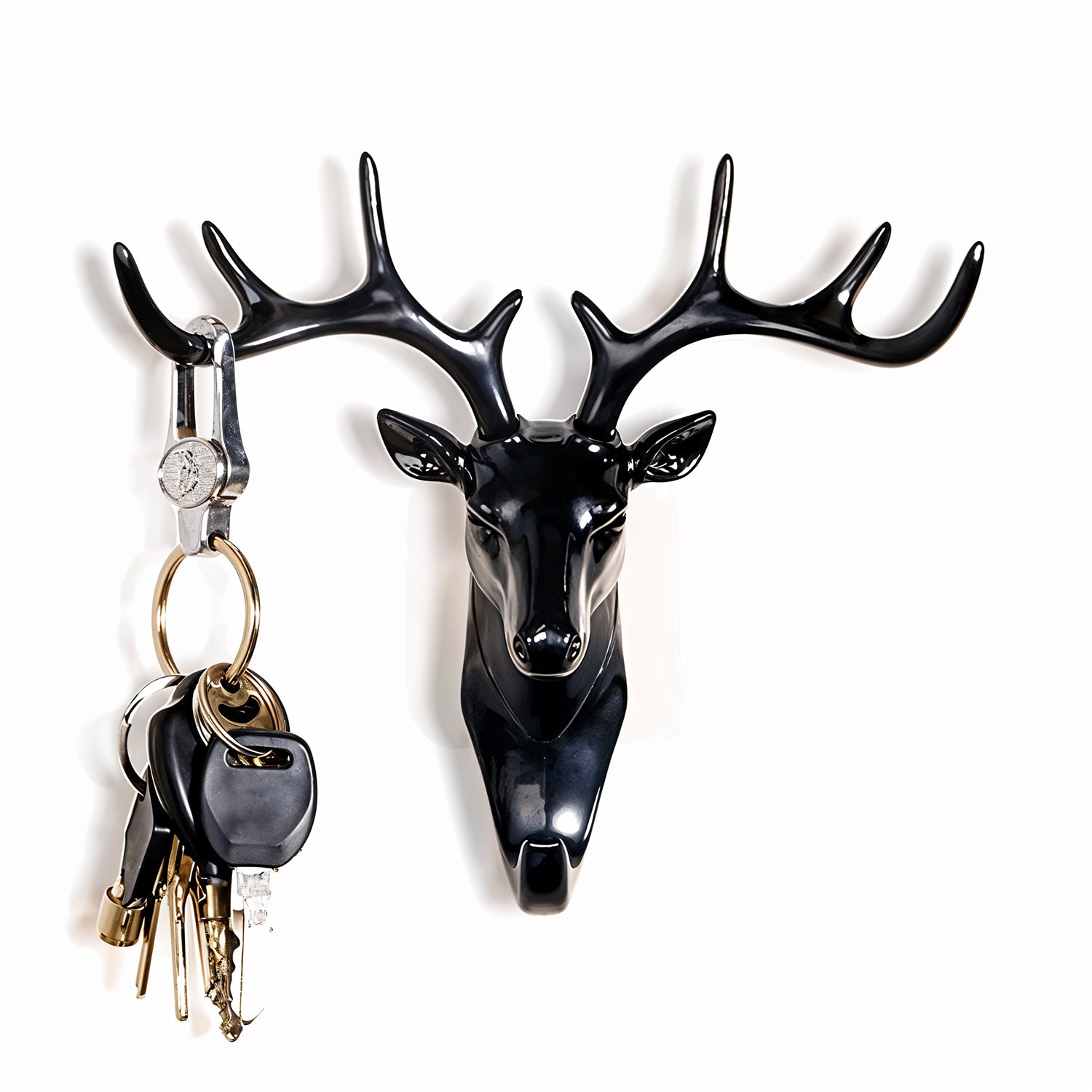 Diagram illustrating the easy, no-drill installation steps for the deer head wall hook.
