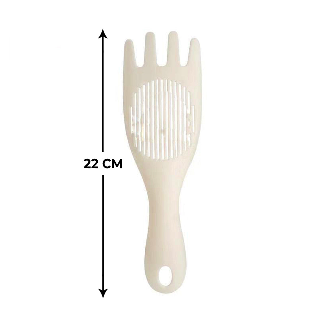 White rice sieve with straining spoon feature, ensuring no spillage.