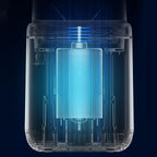 Compact Grippy Portable Juicer Blender next to a hand, highlighting its travel-friendly size.
